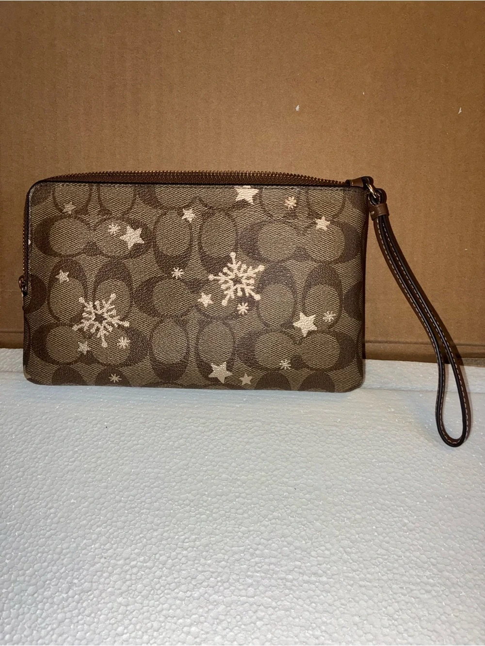 Coach Brown Signature Snowflake Tote and Zip Wristlet Set